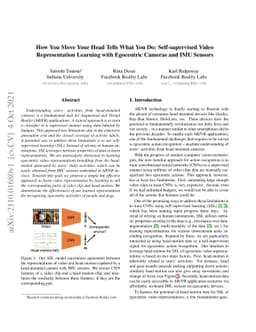 How You Move Your Head Tells What You Do: Self-supervised Video
  Representation Learning with Egocentric Cameras and IMU Sensors