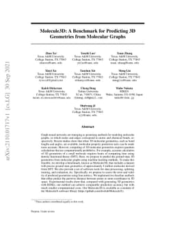 Molecule3D: A Benchmark for Predicting 3D Geometries from Molecular
  Graphs
