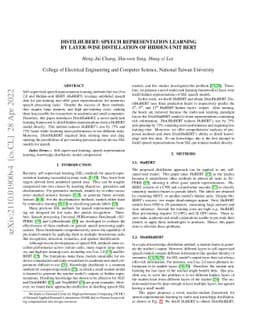 DistilHuBERT: Speech Representation Learning by Layer-wise Distillation
  of Hidden-unit BERT