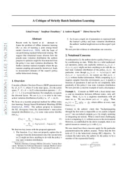 A Critique of Strictly Batch Imitation Learning