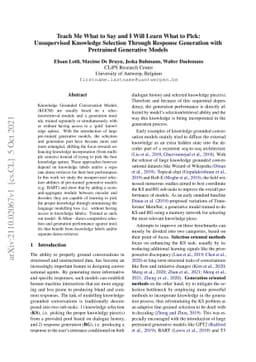 Teach Me What to Say and I Will Learn What to Pick: Unsupervised
  Knowledge Selection Through Response Generation with Pretrained Generative
  Models