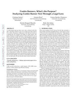 Cookie Banners, What's the Purpose? Analyzing Cookie Banner Text Through
  a Legal Lens