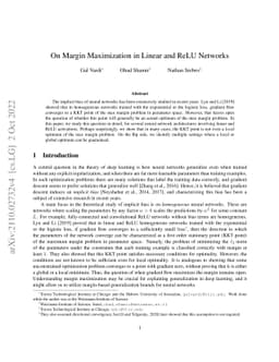 On Margin Maximization in Linear and ReLU Networks