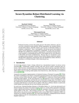 Secure Byzantine-Robust Distributed Learning via Clustering