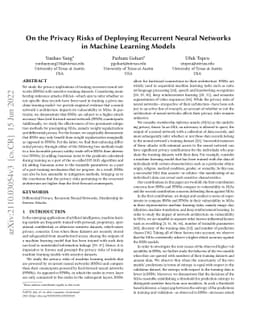 On the Privacy Risks of Deploying Recurrent Neural Networks in Machine
  Learning Models