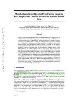 Model Adaptation: Historical Contrastive Learning for Unsupervised
  Domain Adaptation without Source Data