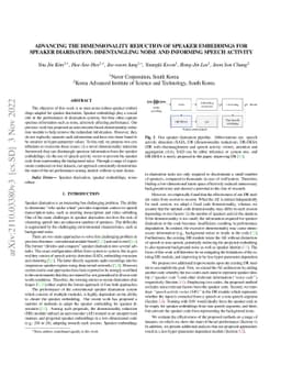 Advancing the dimensionality reduction of speaker embeddings for speaker
  diarisation: disentangling noise and informing speech activity