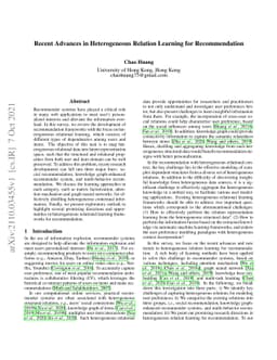 Recent Advances in Heterogeneous Relation Learning for Recommendation