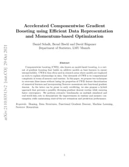 Accelerated Componentwise Gradient Boosting using Efficient Data
  Representation and Momentum-based Optimization