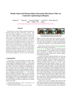 Weakly Supervised Human-Object Interaction Detection in Video via
  Contrastive Spatiotemporal Regions