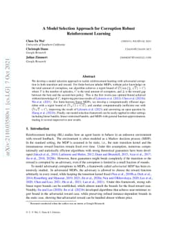 A Model Selection Approach for Corruption Robust Reinforcement Learning