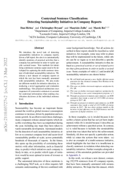 Contextual Sentence Classification: Detecting Sustainability Initiatives
  in Company Reports