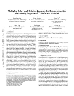 Multiplex Behavioral Relation Learning for Recommendation via Memory
  Augmented Transformer Network