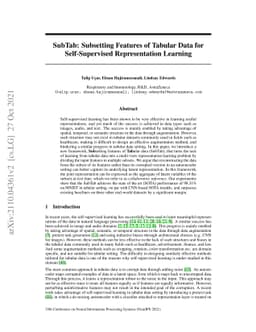 SubTab: Subsetting Features of Tabular Data for Self-Supervised
  Representation Learning