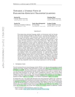 Towards a Unified View of Parameter-Efficient Transfer Learning