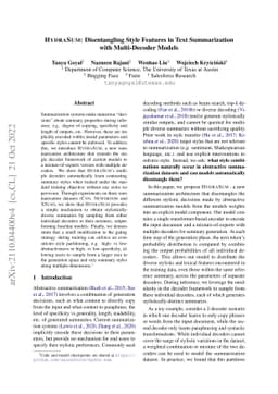 HydraSum: Disentangling Stylistic Features in Text Summarization using
  Multi-Decoder Models