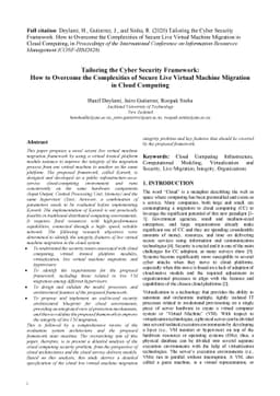 Tailoring the Cyber Security Framework: How to Overcome the Complexities
  of Secure Live Virtual Machine Migration in Cloud Computing