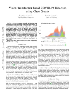 Vision Transformer based COVID-19 Detection using Chest X-rays