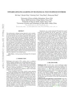 Towards Lifelong Learning of Multilingual Text-To-Speech Synthesis
