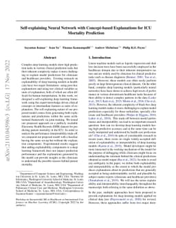 Self-explaining Neural Network with Concept-based Explanations for ICU
  Mortality Prediction