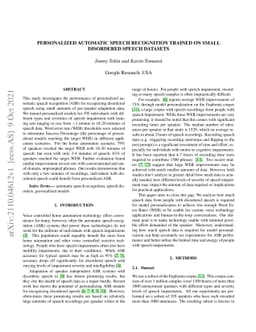 Personalized Automatic Speech Recognition Trained on Small Disordered
  Speech Datasets