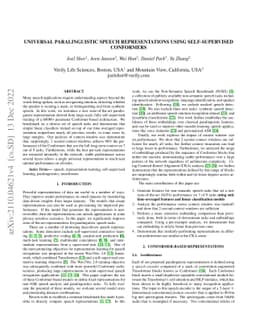 Universal Paralinguistic Speech Representations Using Self-Supervised
  Conformers