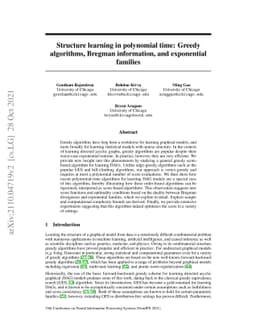 Structure learning in polynomial time: Greedy algorithms, Bregman
  information, and exponential families