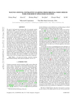 Wav2vec-Switch: Contrastive Learning from Original-noisy Speech Pairs
  for Robust Speech Recognition