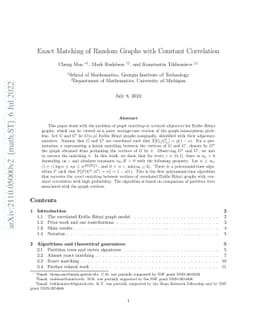 Exact Matching of Random Graphs with Constant Correlation