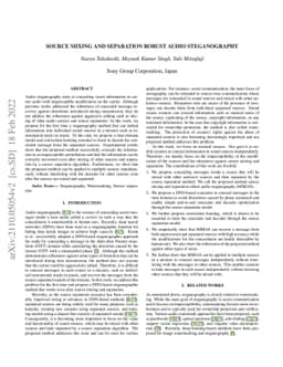 Source Mixing and Separation Robust Audio Steganography