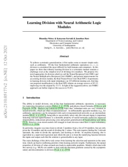 Learning Division with Neural Arithmetic Logic Modules