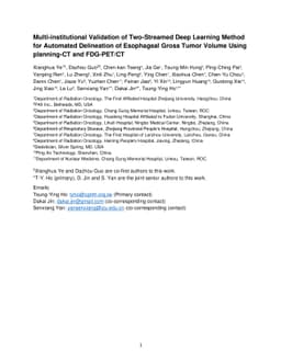Multi-institutional Validation of Two-Streamed Deep Learning Method for
  Automated Delineation of Esophageal Gross Tumor Volume using planning-CT and
  FDG-PETCT