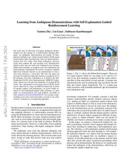 Learning from Ambiguous Demonstrations with Self-Explanation Guided
  Reinforcement Learning