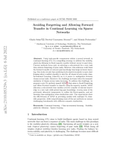 Avoiding Forgetting and Allowing Forward Transfer in Continual Learning
  via Sparse Networks