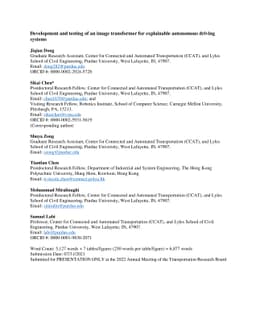 Development and testing of an image transformer for explainable
  autonomous driving systems