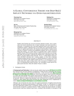 A global convergence theory for deep ReLU implicit networks via
  over-parameterization