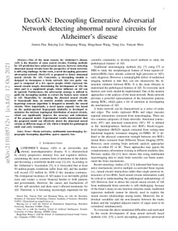 DecGAN: Decoupling Generative Adversarial Network detecting abnormal
  neural circuits for Alzheimer's disease