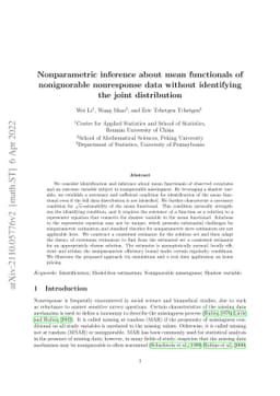 Nonparametric inference about mean functionals of nonignorable
  nonresponse data without identifying the joint distribution