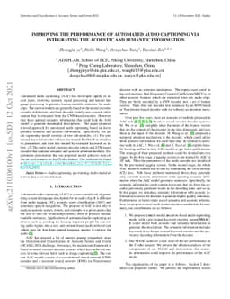 Improving the Performance of Automated Audio Captioning via Integrating
  the Acoustic and Semantic Information