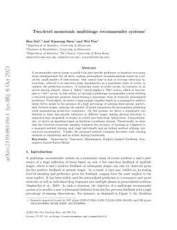 Two-level monotonic multistage recommender systems