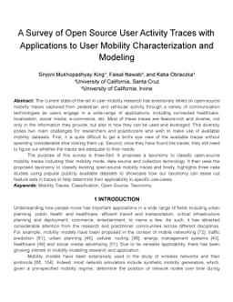 A Survey of Open Source User Activity Traces with Applications to User
  Mobility Characterization and Modeling