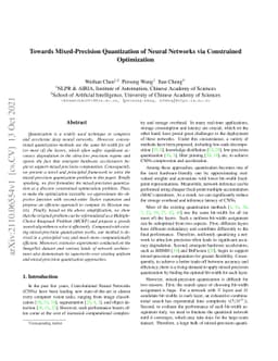 Towards Mixed-Precision Quantization of Neural Networks via Constrained
  Optimization