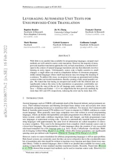 Leveraging Automated Unit Tests for Unsupervised Code Translation