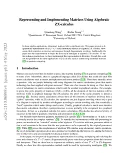Representing and Implementing Matrices Using Algebraic ZX-calculus