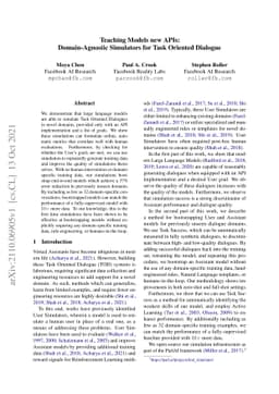 Teaching Models new APIs: Domain-Agnostic Simulators for Task Oriented
  Dialogue