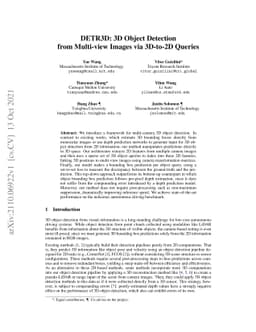 DETR3D: 3D Object Detection from Multi-view Images via 3D-to-2D Queries