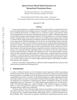 Sparse Linear Mixed Model Selection via Streamlined Variational Bayes