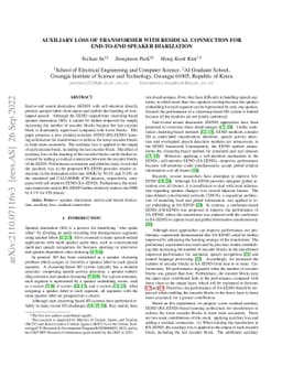 Auxiliary Loss of Transformer with Residual Connection for End-to-End
  Speaker Diarization