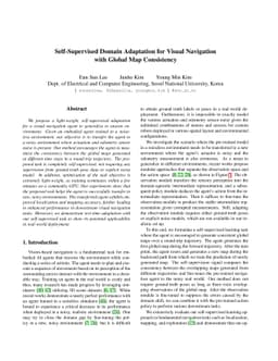 Self-Supervised Domain Adaptation for Visual Navigation with Global Map
  Consistency