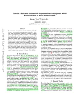 Domain Adaptation on Semantic Segmentation with Separate Affine
  Transformation in Batch Normalization
